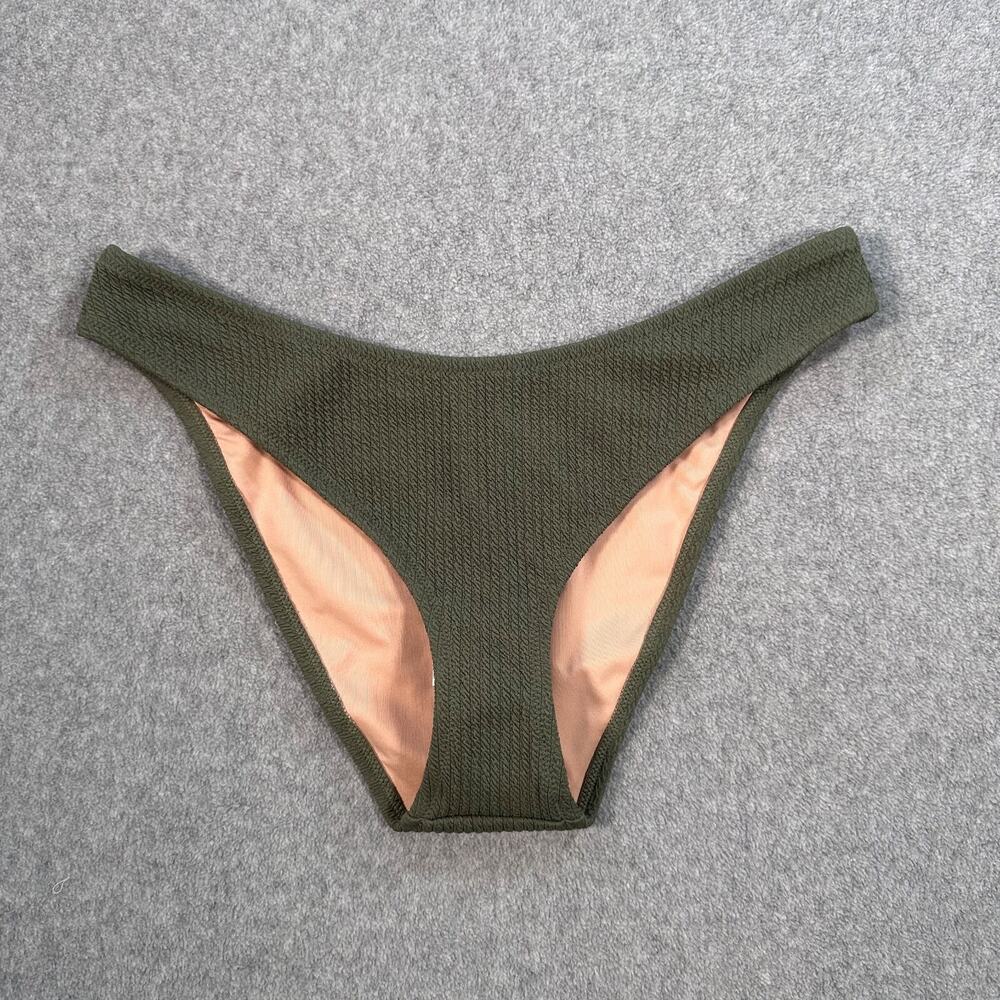 J.Crew Textured Curved Waist Cheeky Bikini Swim Bottom Size Large Green BC050